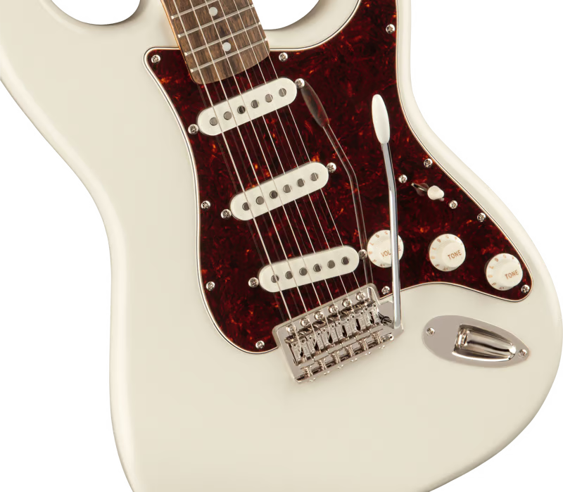 Guitarra eléctrica Squier Strat 70s blanca – Estilo clásico y sonido vintage